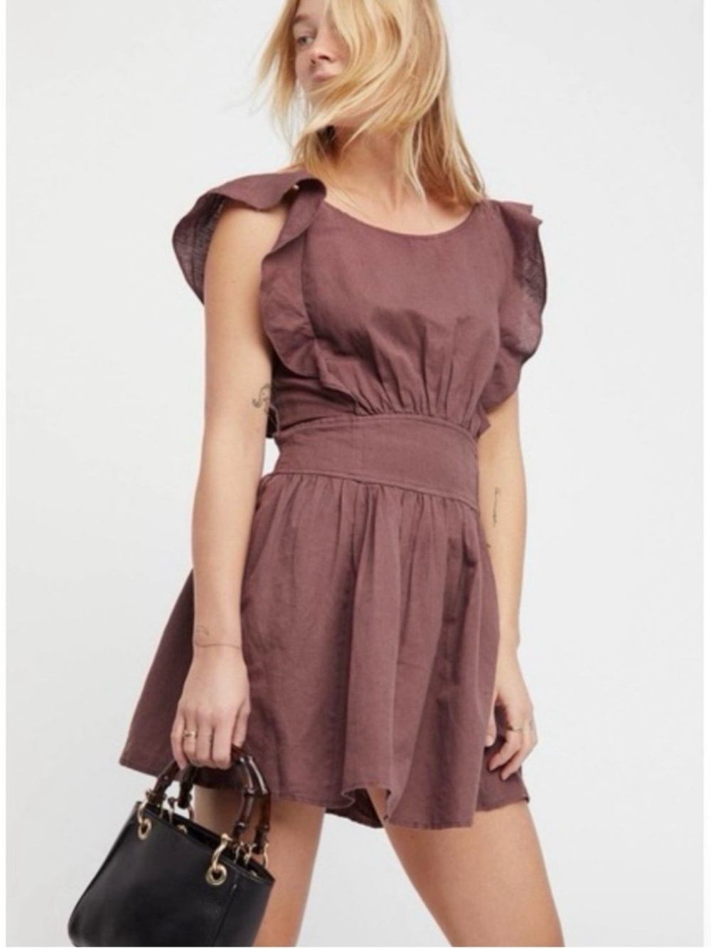 Free People Brown Ruffle-Back Mini Dress - Picture 2 of 11